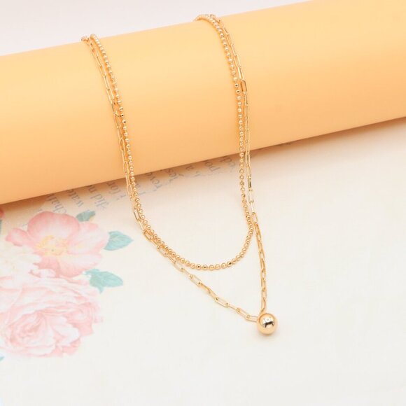 Layered Rose Gold Necklace with Ball Charm, XPNL0350 - Picture 9 of 13